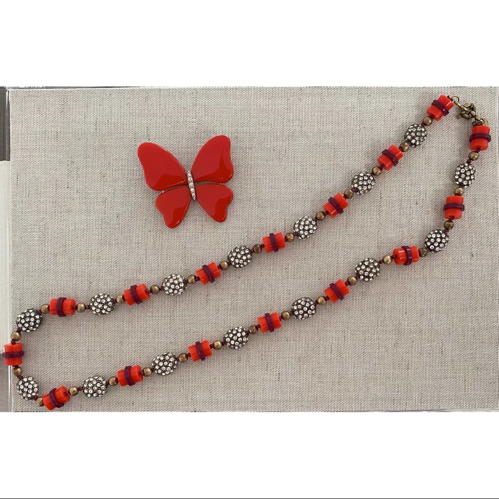 J.Crew Coral Necklace & Brooch Bundle Statement Jewelry Set